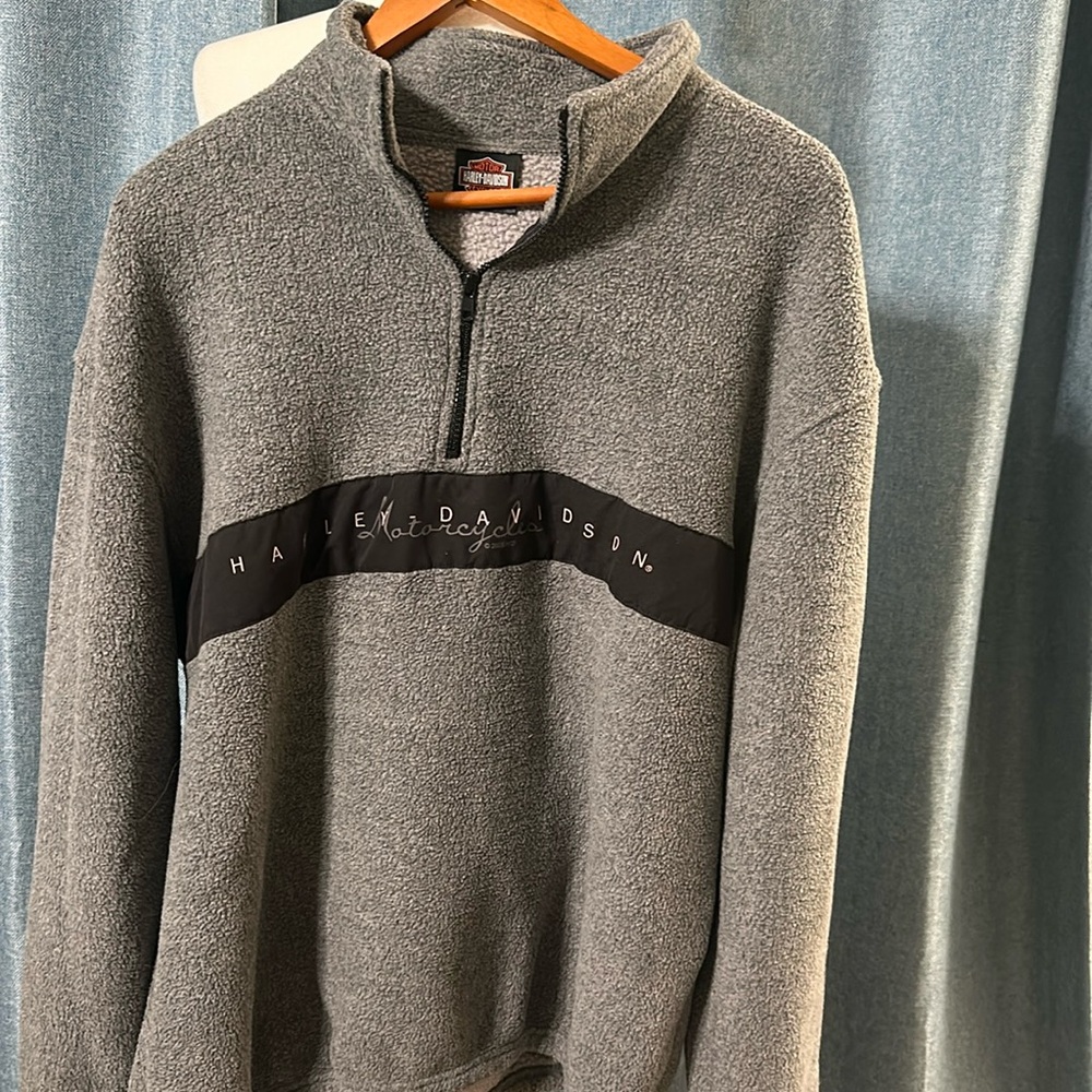 Harley Davidson Sweater Men 2XL Gray 1/4 Zip Pullover 2005 Dona Hue St. Cloud MN